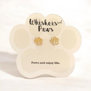 Gold & Rhinestone Dog Paw Stud Earrings NEW by Whiskers and Paws.